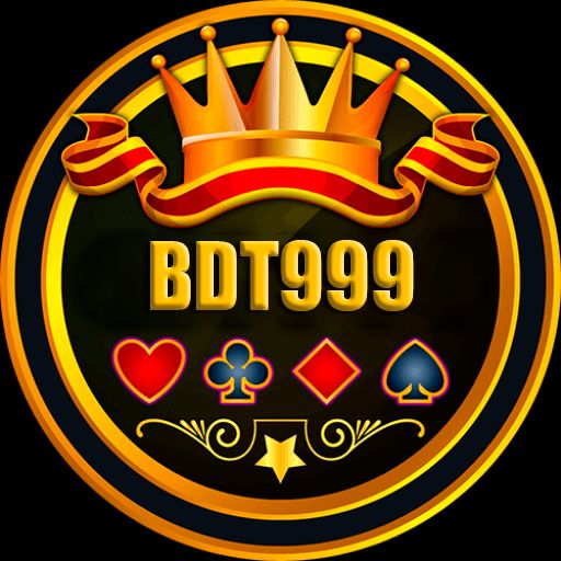 BDT999 cartoon character holding a smartphone with game icons and coins in a Bangladeshi city vibe